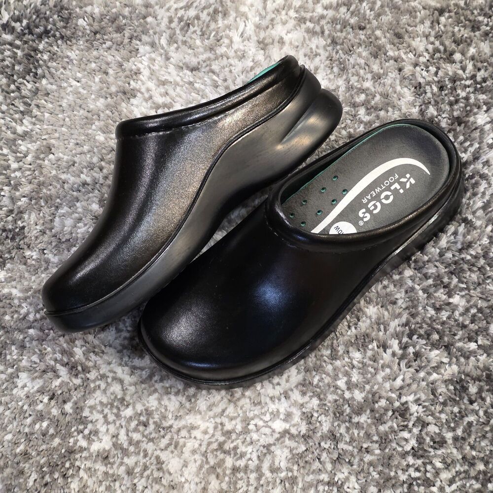 Klogs Naples Black Leather Nursing Clogs Women's Size 6 Narrow Professional Work